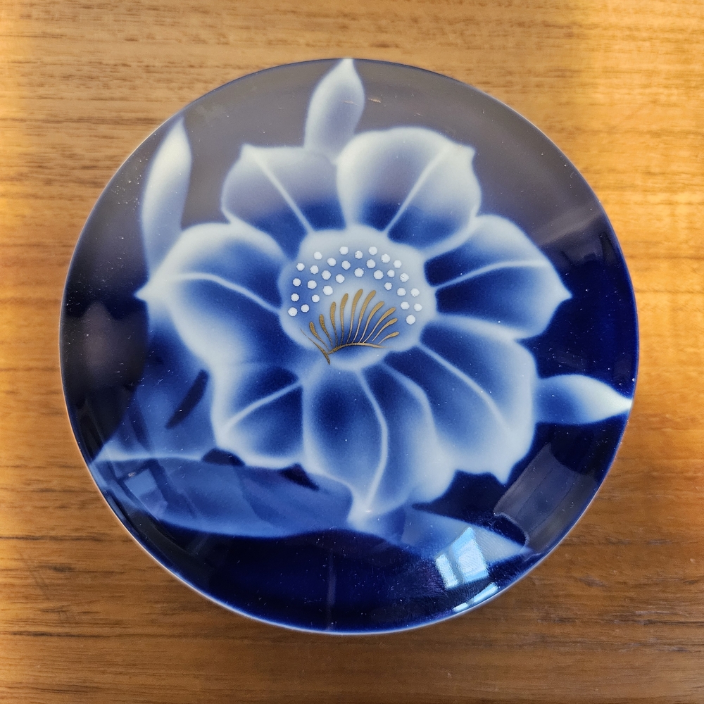 Vintage Fred Roberts Co. Cobalt Blue Lidded Trinket Dish Japan
